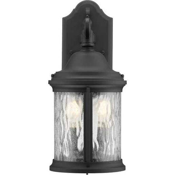 2 Light Black with Clear Curved Seeded Glass Ashmore Wall Light Fixture 4