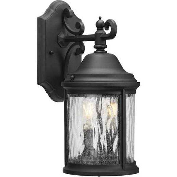 2 Light Black with Clear Curved Seeded Glass Ashmore Wall Light Fixture 1