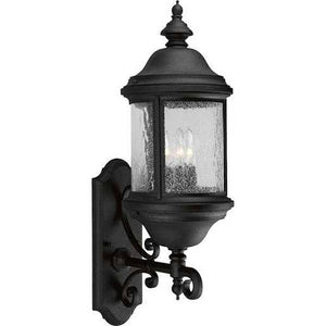 3 Light Black with Clear Curved Seeded Glass Ashmore Wall Light Fixture 1