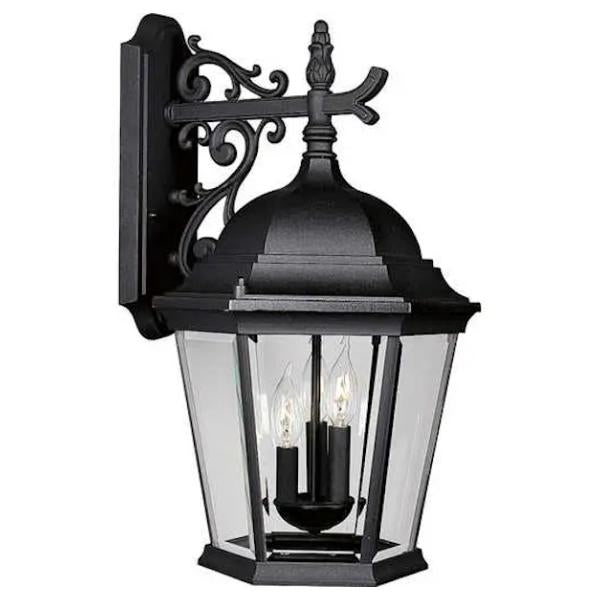 3 Light Black with Clear Beveled Glass Wall Light Fixture 1
