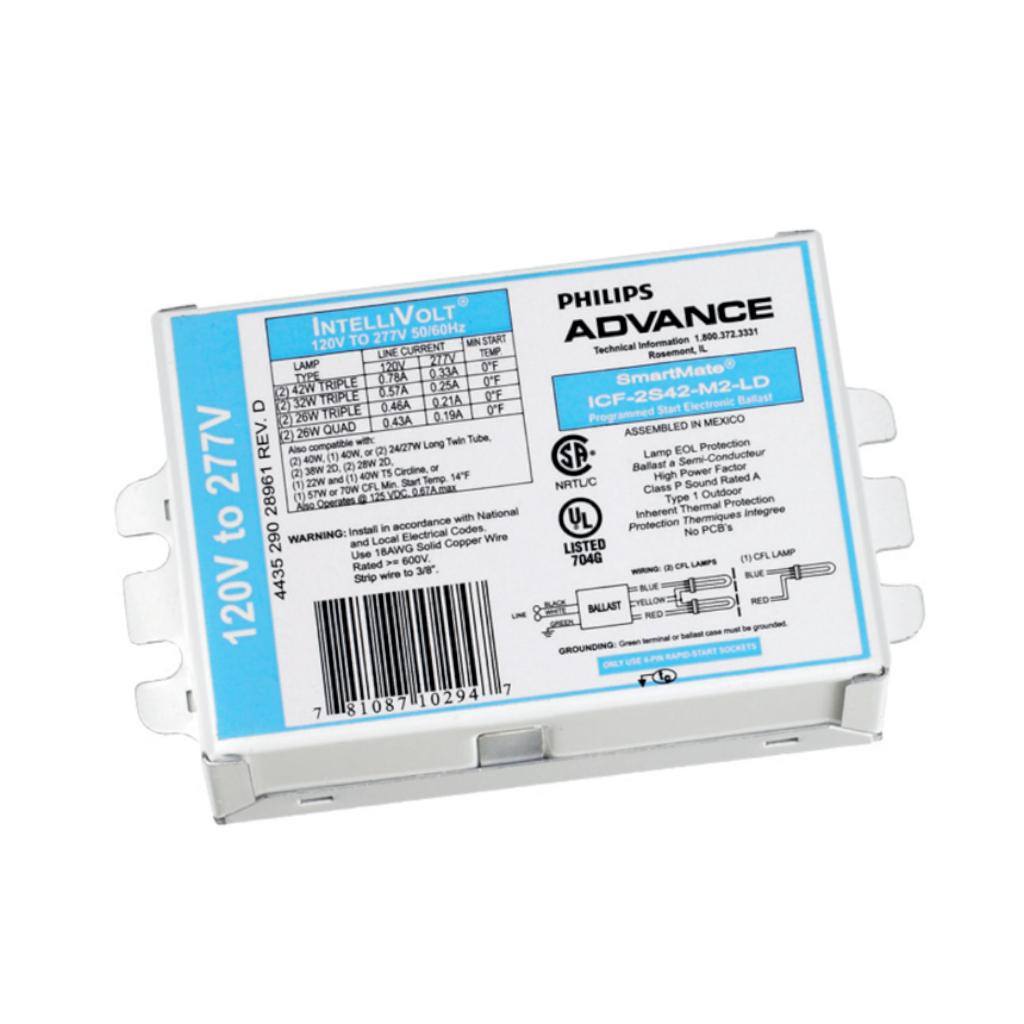 2 Lamp 42 watt 120/277 volt Programmed Start Compact Fluorescent Ballast 1