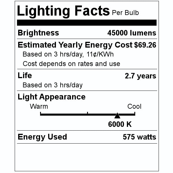 575 watt 95 volt Bi-Pin Base 6000K Metal Halide 2