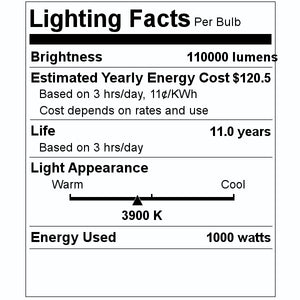1,000 watt BT56 Mogul Screw Base 3900K Natural White Clear Metal Halide 2
