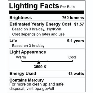 13 watt PL-C 2-Pin Base 3500K Natural White CFL 2