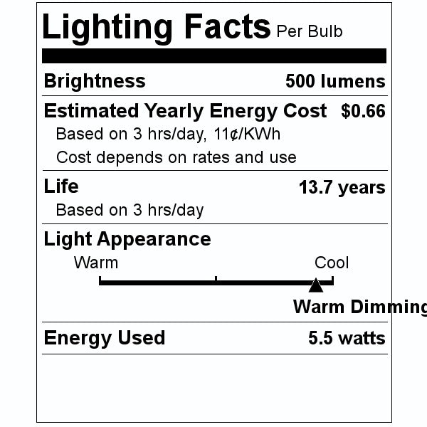5.5 watt 120 volt B11 Medium Screw Base Warm Dimming LED 2