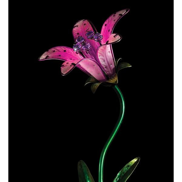33" x 9" Pink Tiger Lily Garden Stake Solar LED Light 3