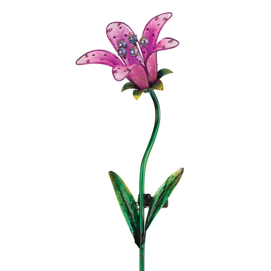 33" x 9" Pink Tiger Lily Garden Stake Solar LED Light 1
