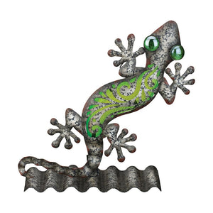 8.5" Metal/Glass Green Gecko Southwest Table/Wall Decor 1