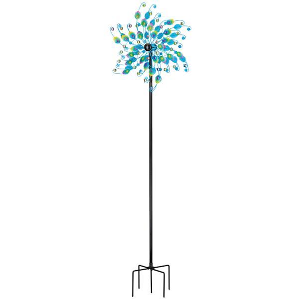 24" Blue Jeweled Peacock Rotating Wind Spinner 2
