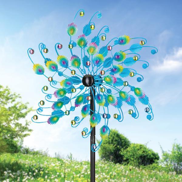 24" Blue Jeweled Peacock Rotating Wind Spinner 3