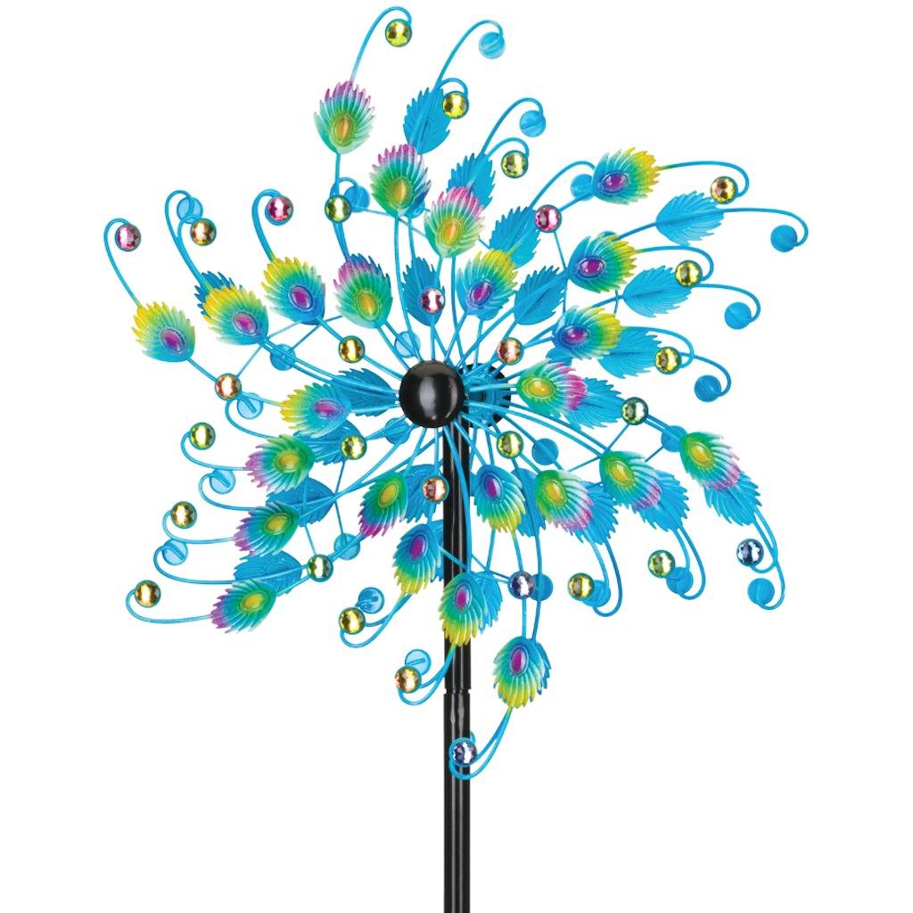 24" Blue Jeweled Peacock Rotating Wind Spinner 1