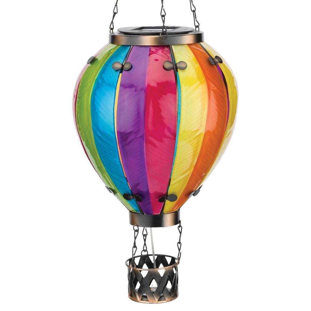 19" Metal/Glass/Solar Large Rainbow Hot Air Balloon Wall Décor 1