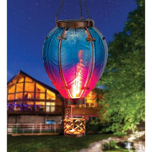 15" Metal/Glass/Solar Small Blue Hot Air Balloon Wall Décor 3