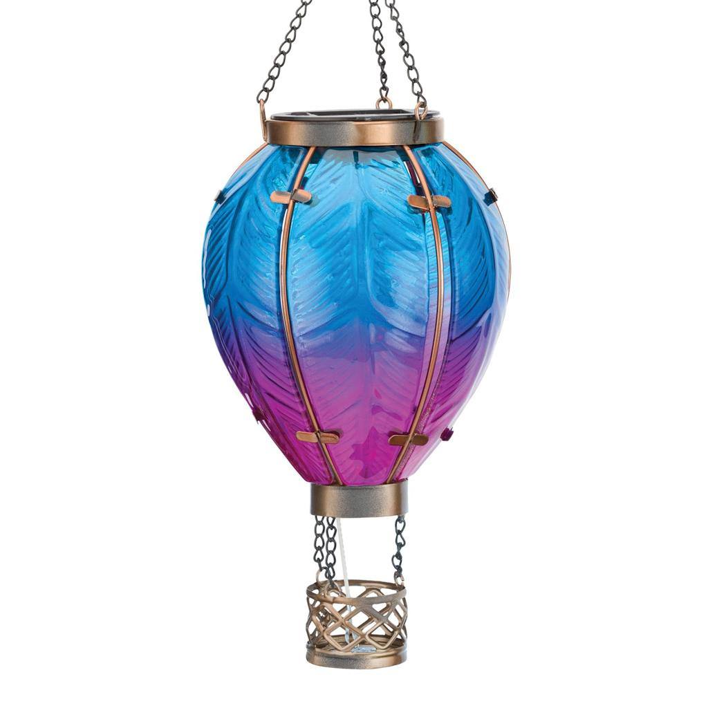 15" Metal/Glass/Solar Small Blue Hot Air Balloon Wall Décor 1