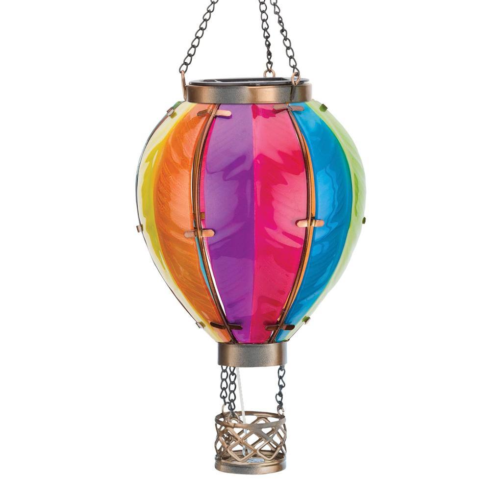 15" Metal/Glass/Solar Small Rainbow Hot Air Balloon Wall Décor 1