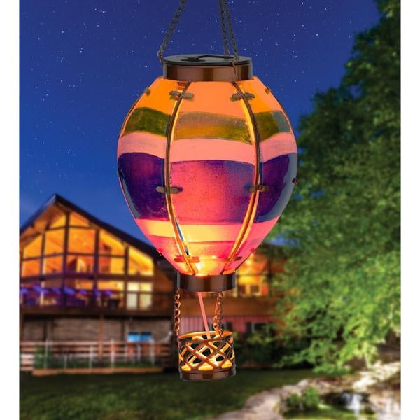 15" Metal/Glass/Solar Small Stripe Hot Air Balloon Wall Décor 3