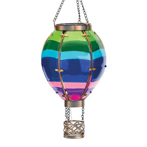 15" Metal/Glass/Solar Small Stripe Hot Air Balloon Wall Décor 1
