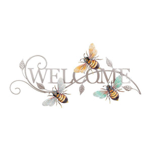 "Welcome" Metal Bee Luster Wall Décor 1
