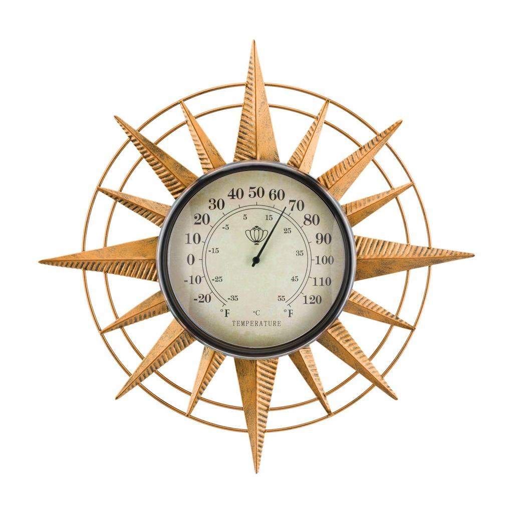 14" Compass Metal/Acrylic/Paper Thermometer Wall Décor 1