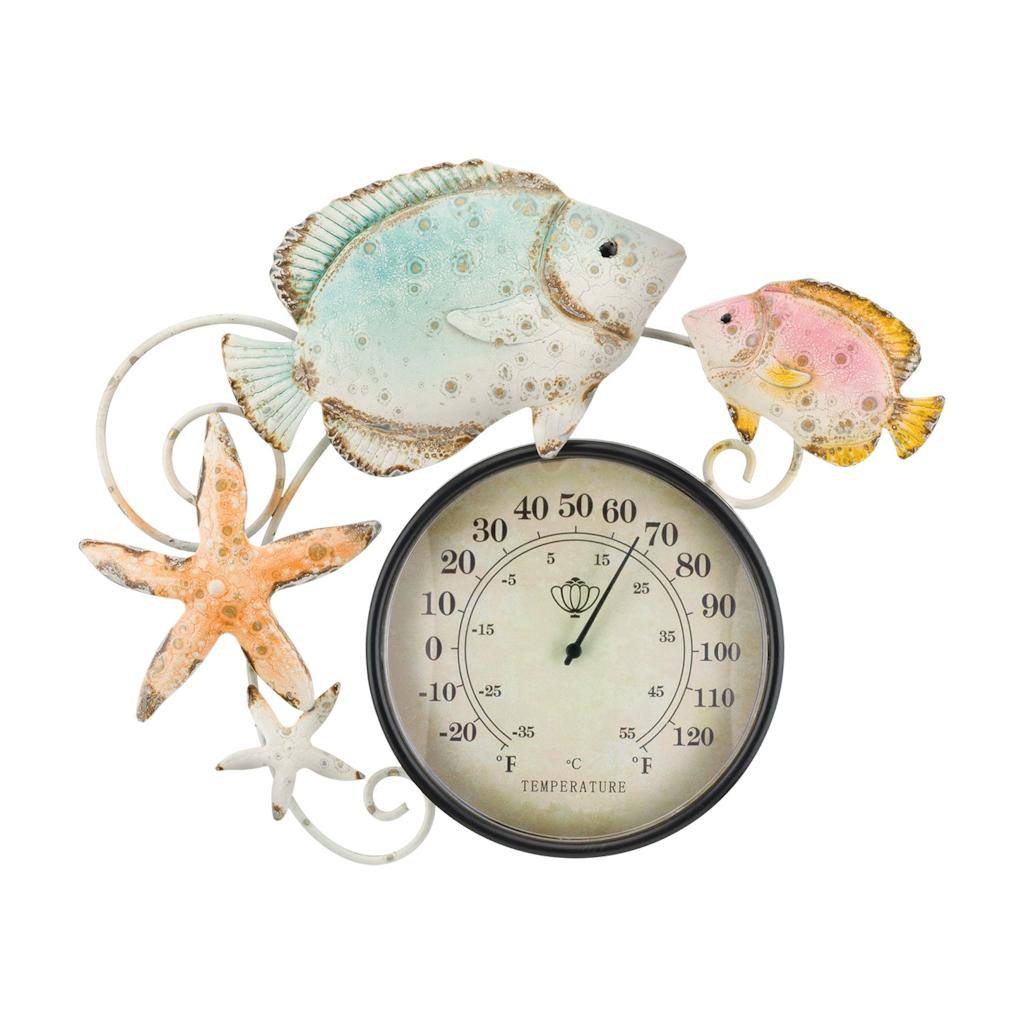 12.75" Fish Metallic Metal/Acrylic/Paper Thermometer Wall Décor 1