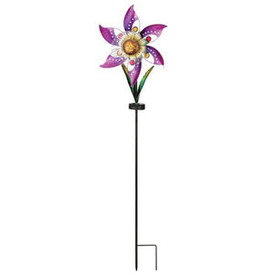 10.25" Solar Blossom Pink Flower Wind Spinner 2