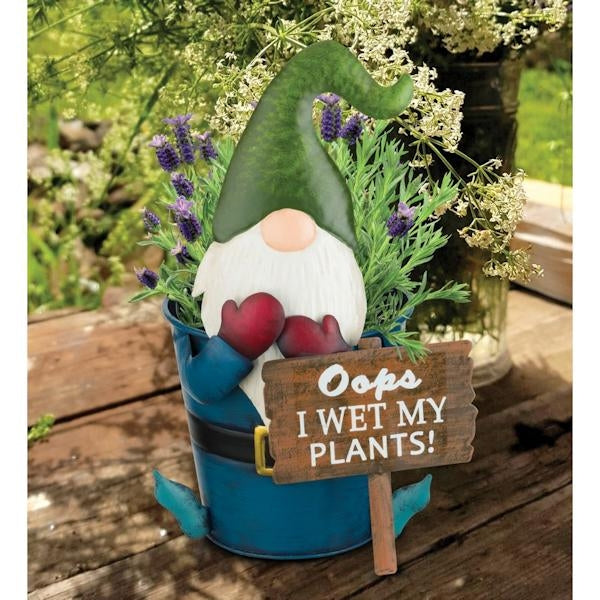 12" Gnome Oops I wet my Plants Planter Statue 2