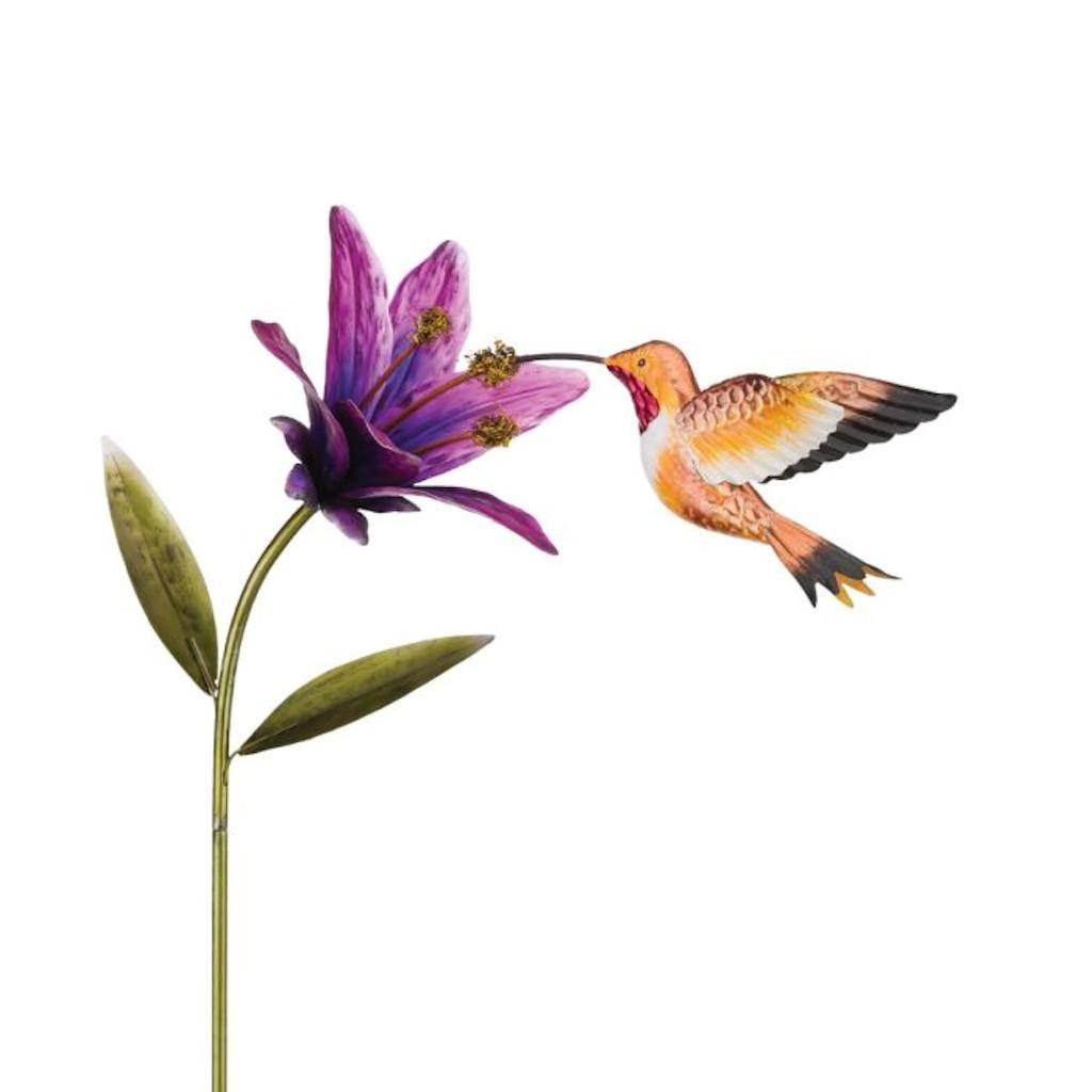 44" Rufous Hummingbird Flower Stakes Decor 1