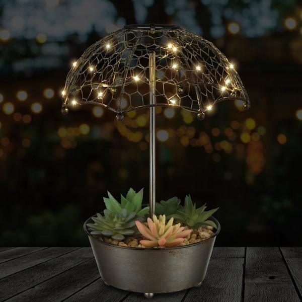 14.5" Succulent Umbrella Solar Outdoor Décor 2