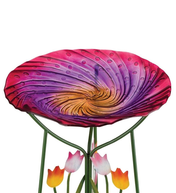 18" Tulips Birdbath/Feeder with Decorative Stand 2