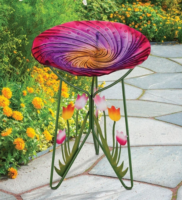 18" Tulips Birdbath/Feeder with Decorative Stand 3