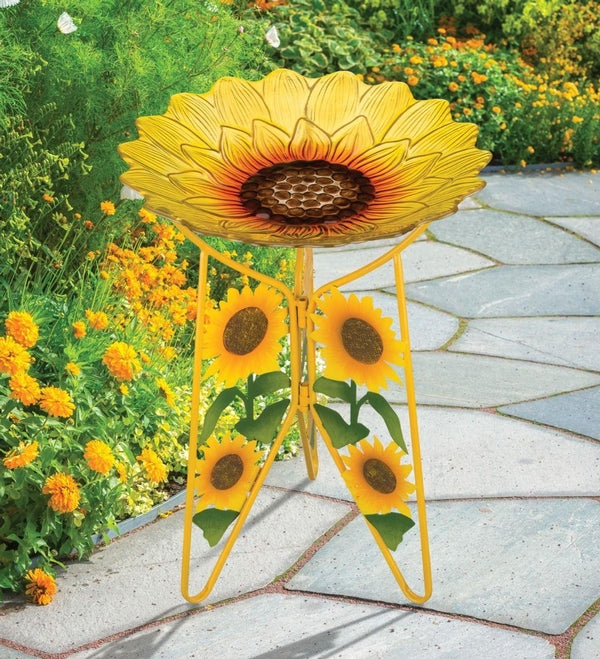 18" Sunflower Birdbath/Feeder with Decorative Stand 3