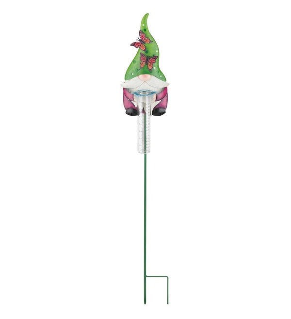 42" Gnome Rain Gauge Butterfly Garden Stake 2