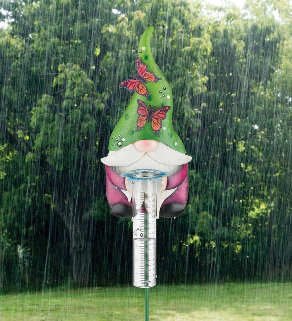 42" Gnome Rain Gauge Butterfly Garden Stake 3