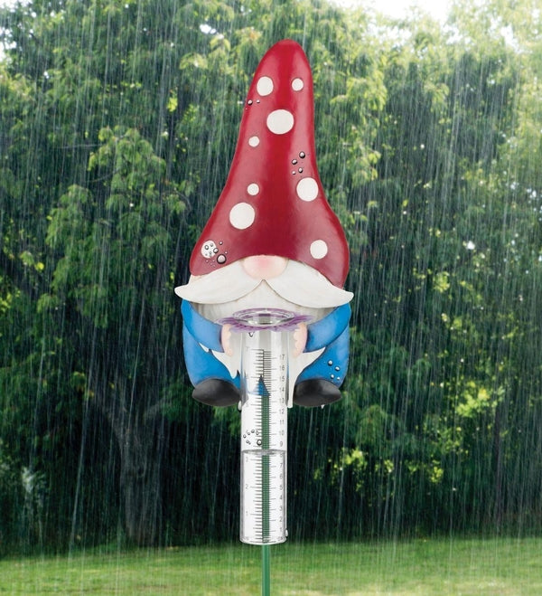 42" Gnome Rain Gauge Mushroom Garden Stake 3