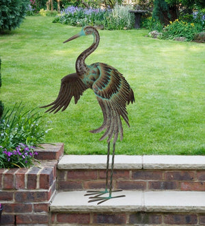 33.75" Green Patina Wing Down Crane Decor 2