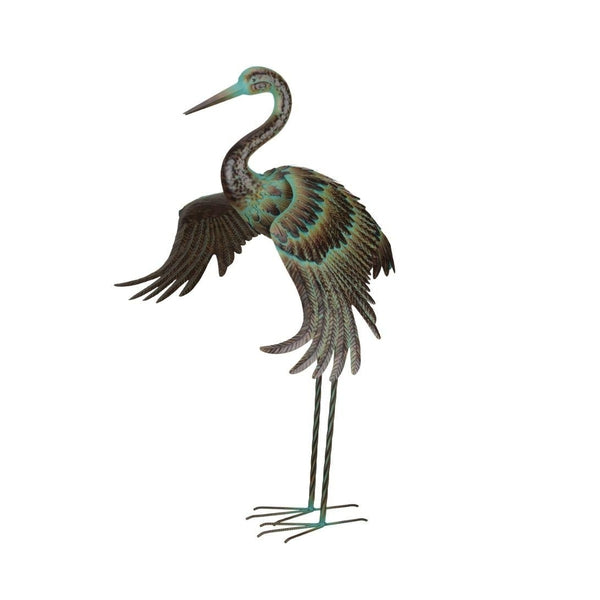 33.75" Green Patina Wing Down Crane Decor 1