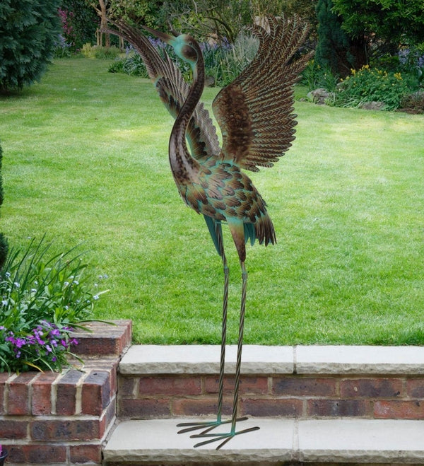 28.25" Green Patina Wing Up Crane Decor 2