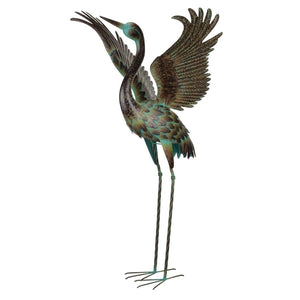 28.25" Green Patina Wing Up Crane Decor 1
