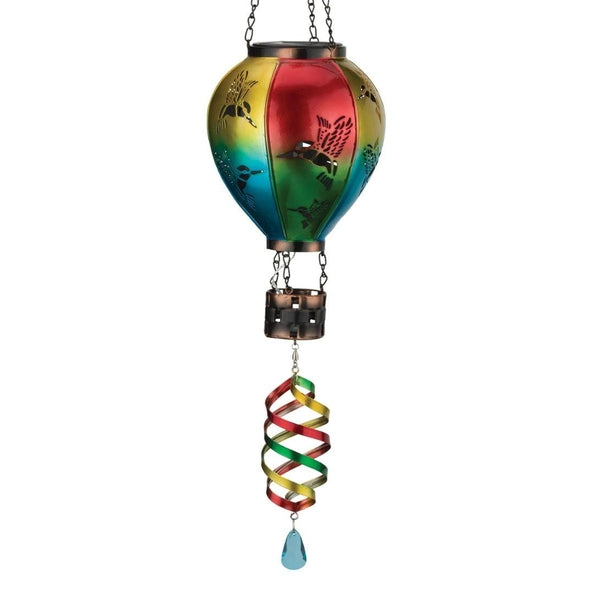 28.5" Hummingbird Hot Air Balloon Spinner Solar Lantern 1