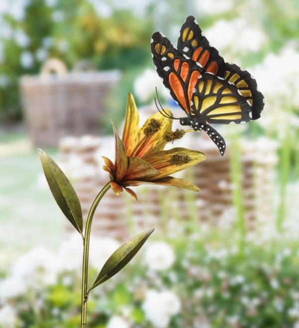 45" Orange Butterfly Flower Stake 3