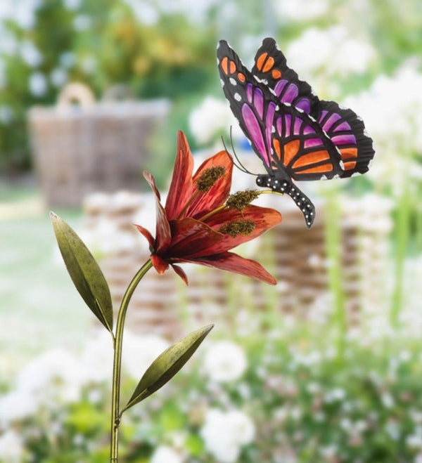 45" Pink Butterfly Flower Stake 3
