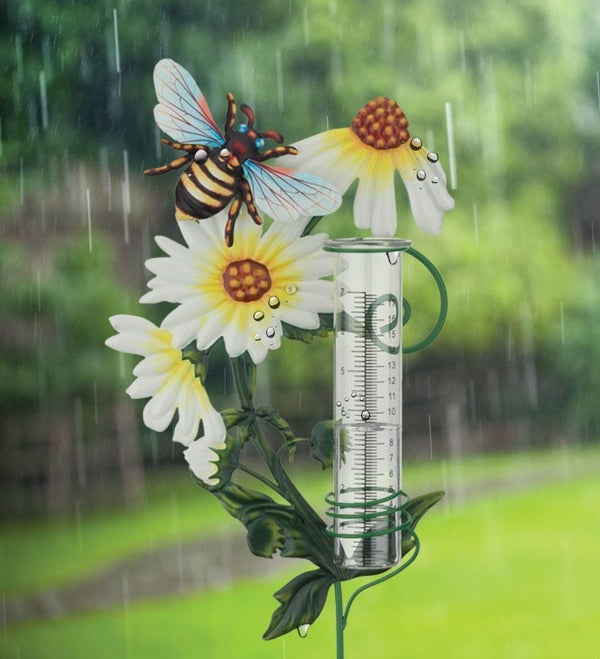 36" Flower Rain Gauge Bee Garden Stake 3