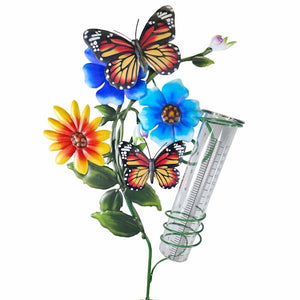 36" Flower Rain Gauge Butterfly Garden Stake 2