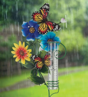 36" Flower Rain Gauge Butterfly Garden Stake 3