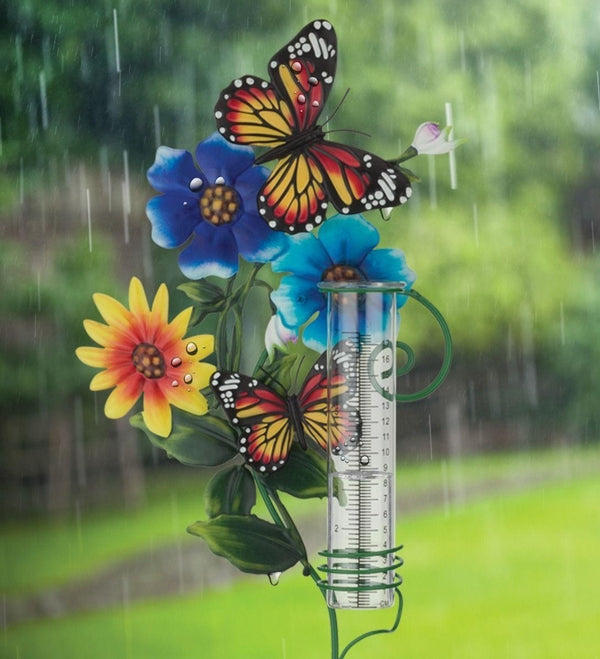 36" Flower Rain Gauge Butterfly Garden Stake 3