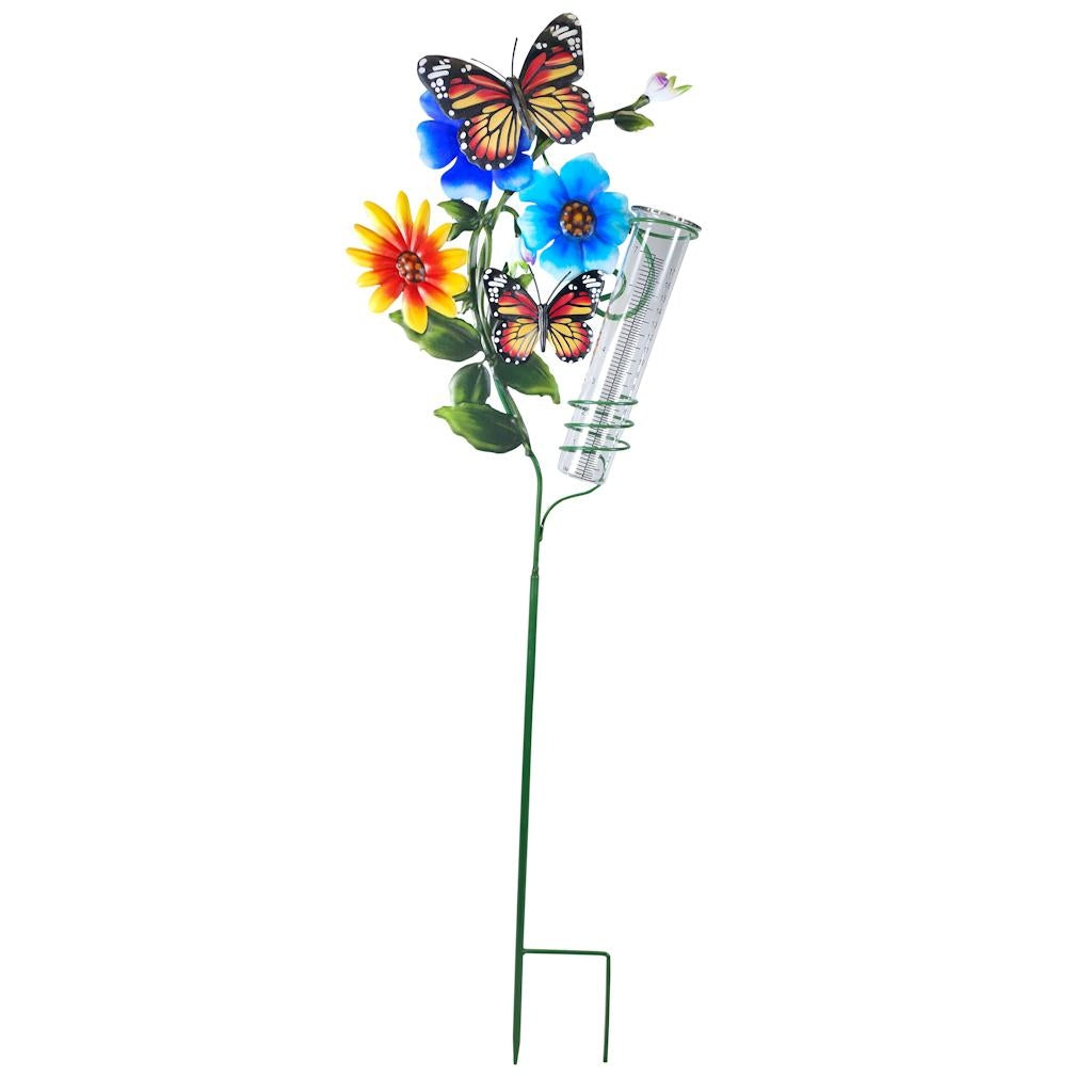 36" Flower Rain Gauge Butterfly Garden Stake 1