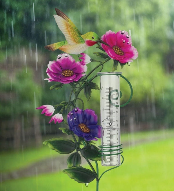 36.5" Flower Rain Gauge Hummingbird Garden Stake 3