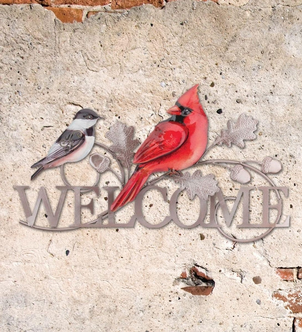 21.25" Silver Welcome Cardinal Wall Décor 2