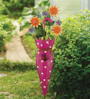 34" Pink Umbrella Flower Stake 3