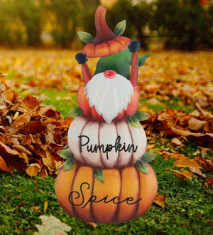 35" Metal "Pumpkin Spice" Pumpkin Gnome  Decor (Set of 2) 3